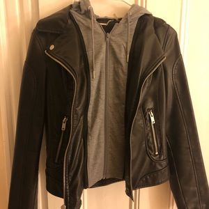 Women Hooded Leather Jacket Size Small